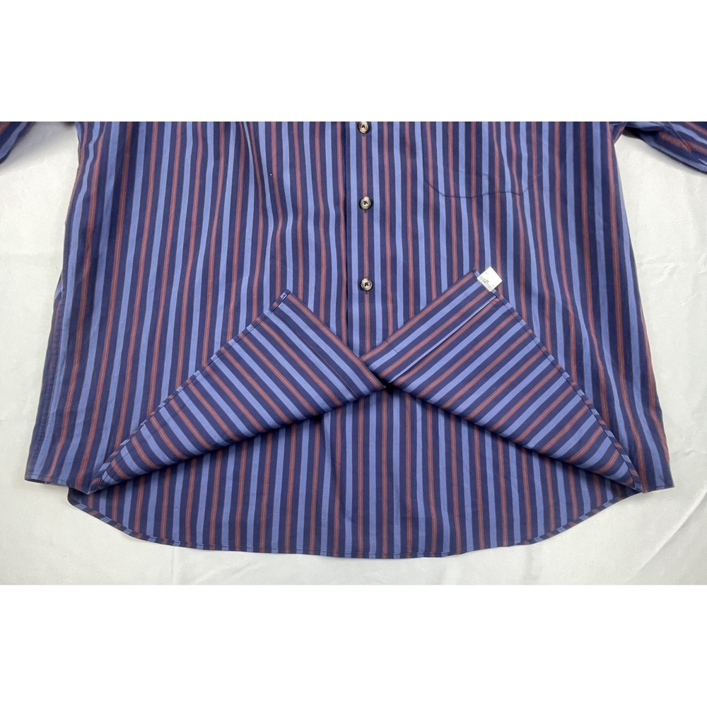 PAUL FREDRICK MENS LARGE BLUE BURGUNDY STRIPED DRESS SHIRT LONG SLEEVE 100% COTT - Picture 5 of 9